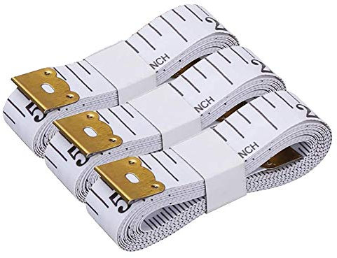 Doppelseitiges Körpermaß-Lineal, Nähband, weiches Band zum Messen von Brust-/Taillenumfang, 150 cm, weiß, Schriftart schwarz, 3 Stück