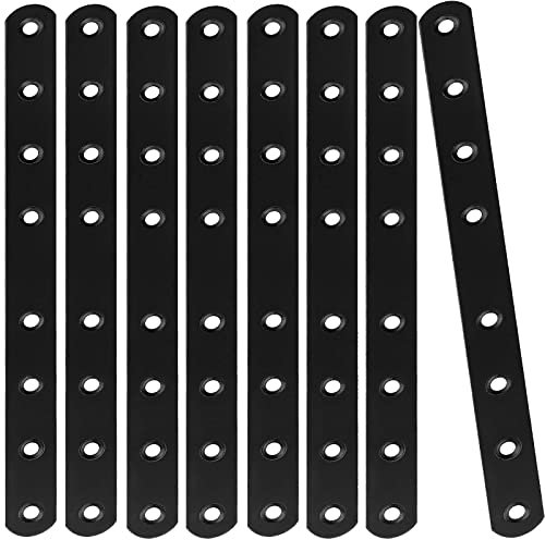 Lot de 12 plaques de réparation noires de 25,4 cm, supports droits plats en métal robuste, plaques de réparation en fonte, connecteur de fixation pour réparation de meubles en bois, 250 mm x 20 mm x 3