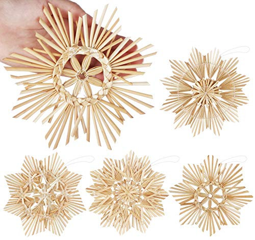 ilauke 12 Stück Strohsterne Anhänger- Große Strohsterne Weihnachtsbaumschmuck- Natürlicher Stroh-Anhänger für Christbaum-Schmuck| Ø ca 15 cm