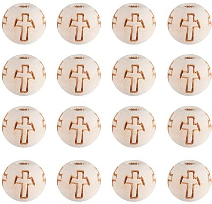 Cheriswelry Natürliche unlackierte runde Holzperlen mit Kreuzmuster, 10 mm, lose Abstandshalter für DIY-Schmuckherstellung, Loch: 2 mm, 200 Stück