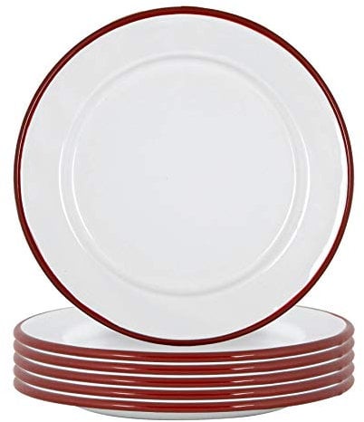 Argon Tableware Lot de 6 assiettes plates en émail - 20 cm - Rouge - Petites assiettes légères pour apéritifs, entrées, plats principaux