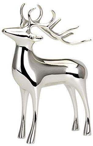 Große stehende Porzellan Deko XXL Rentier Figur - silbern glänzende Hirsch Geweih Weihnachts-Deko zum Hinstellen Höhe 32 cm