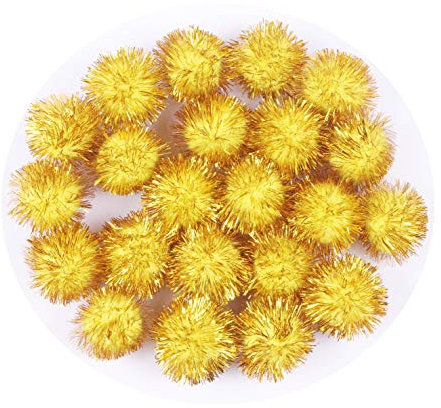 YYCRAFT Glitzer-Pompons mit Lametta-Poms, glitzernd, für Basteln/Partydekoration/Katzenspielzeug, 25 mm, Gelb, 50 Stück