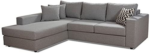 Tesla Dreams Ecksofa Leon modulare Garnitur mit Schlaffunktion, XL Longchair Links, Eck-Couch mit Kissen, L Form Sofa (255 x 210 L-Longchair, Grau)