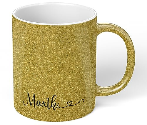 Print Maniacs Custom Personalised Name Text Printed Glitter Effect Tea Coffee Mug Cup Gift (Gold)