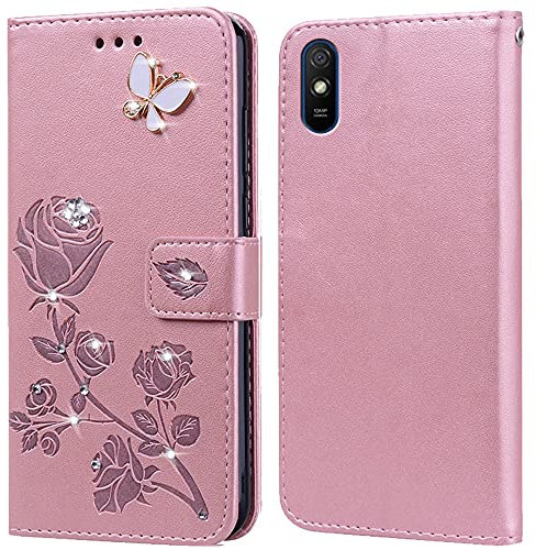 PKQTOP Hülle für Redmi 9A/Redmi 9AT Handyhülle,Klappbar Tasche Case,Standfunktion,Kartenfach,Silikon Bumper,Stoßfeste Schutzhülle Cover für Redmi 9A/Redmi 9AT