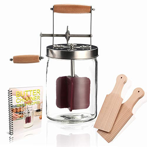 Dazey Butter Churn - Churner de mantequilla de manivela manual - Paletas de mantequilla de madera de haya incluidas. Crea deliciosa mantequilla casera con tu propia manivela Dazey Butter Churner (Turn