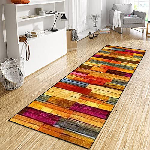 WTHYGB Teppich Läufer Flur Küche 40x60 cm, Modern rutschfest Waschbar Küchenläufer Flurläufer, Lang Polyester Holzmaserung Rot Teppichläufer für Korridor, Schlafzimmer, Innen Wohnzimmer