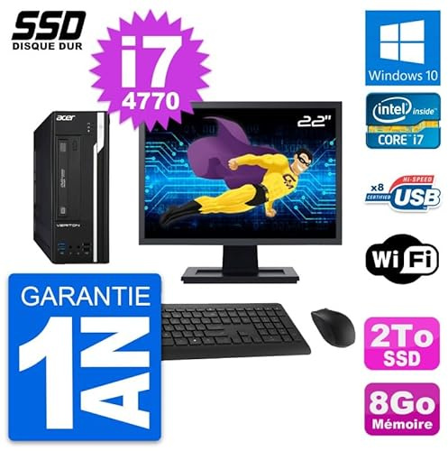 Acer PC Veriton X2632G SFF - Pantalla de 22 pulgadas i7-4770 RAM de 8 GB SSD de 2 TB Windows 10 WiFi (reacondicionado)