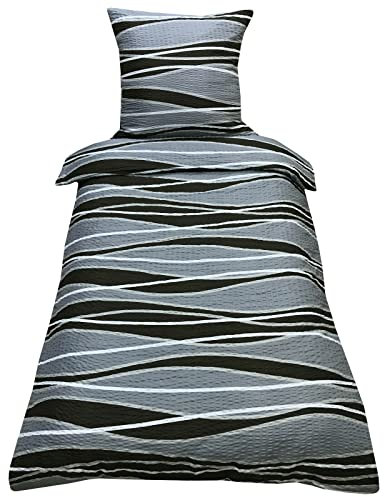 Leonado Vicenti Bettwäsche Seersucker 135x200 Welle Braun Modern Garnitur Set Bezug Kissen mit Reißverschluss