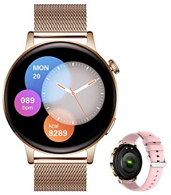 Aliwisdom Smartwatch für Herren Damen, 1,36 Zoll HD Rund Bluetooth Anruf Smart Watch Wasserdicht Fitness Tracker für iOS Android Mit Bluetooth telefonieren & Whatsapp Funktion (Roségold)