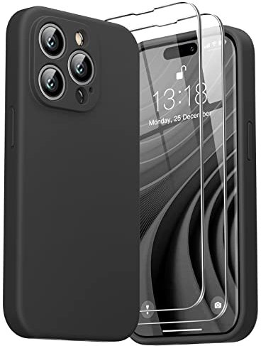 GOODVISH 3 in 1 Silikon Hülle für iPhone 14 Pro Max 6,7 Zoll, mit 2 Stück Schutzfolie, Ultra dünn Stoßfester Kratzfestem Handyhülle [Kameraschutz] [360°-Schutz] für iPhone 14 Pro Max 2022, Schwarz