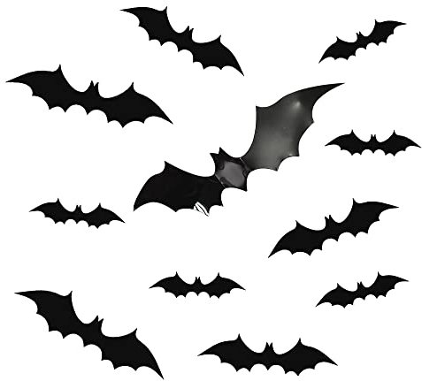 HLIWS 3D Schwarze Fledermäuse,4 Größen Fledermaus Aufkleber,Halloween Dekor,44 Stück,für Zuhause Fenster Dekoration Halloween Party Supplies