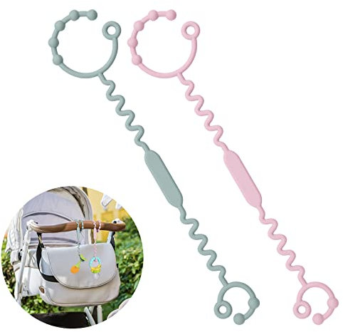 Vicloon Cup Catcher, 2 Stück Sicherheitsgurte Für Spielzeug,Trinkbecher Halteriemen Verstellbarer für Kinderwagen/Babytrage/Autositz, 100% Lebensmittelqualität Silikon, BPA-frei(Rosa + Grau Grün)
