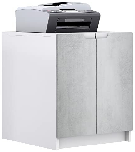 Vladon Druckerkommode Logan, Aktenschrank mit 2 Fächern und 2 Türen, Korpus in Weiß matt, Fronten in Beton Oxid Optik, (51 x 60,5 x 54 cm)