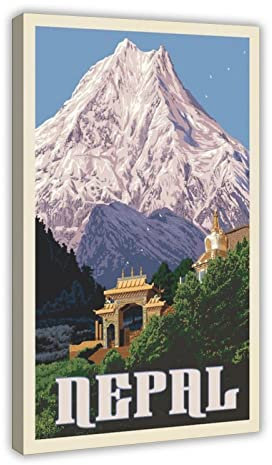 RIPEX Nepal Vintage-Kunst, Landschaft, Poster, Leinwand, Poster, Wandkunst, Dekoration, Bild, Gemälde für Wohnzimmer, Schlafzimmer, Dekoration, Rahmen-Stil, 60 x 90 cm