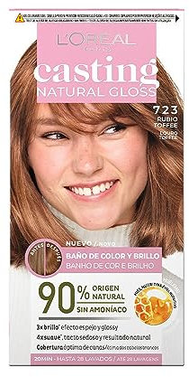 L'Oréal Paris Casting Natural Gloss, Baño de color y brillo, Cobertura óptima, Con Acondicionador Nutritivo con Miel, Sin Amoniaco, Color: Rubio Toffee 723