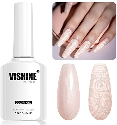 Vishine Orange Pearl Gel Nagellack, 16ml Glitter Zeichnung Gel Polish Schimmer Meerjungfrau Nagelgel Soak Off UV Gel für Nail Art Salon Home DIY Maniküre M165