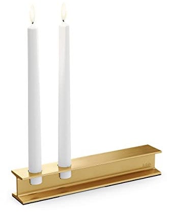 höfats - Henry Metal II Gold - Design Kerzenhalter für Zwei Stabkerzen - moderner Kerzenständer im Industrial Stahlträger-Style - aus Aluminium - Dekoration für Hochzeiten, Geburtstage, Geschenkidee