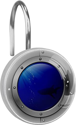 Porthole Shark Sea Rolling Shower Curtain Hooks,Clear Crystal Glass Art Decorative Stainless Bath Bathroom Set 12 Pcs