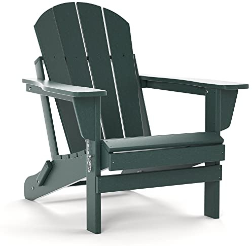 TORVA Adirondack Stuhl aus recyceltem Kunststoff, HDPE, zusammenklappbar, für den Außenbereich, Terrassenstühle, Rasenstuhl, wetterbeständig, Adirondack Stuhl, Dunkelgrün