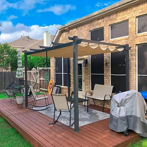 Dimi Pergola rétractable en aluminium de 3 x 4 m avec pare-soleil – Gazebo résistant aux intempéries pour terrasse, jardin, treillis pour raisin, pergola extérieure, beige
