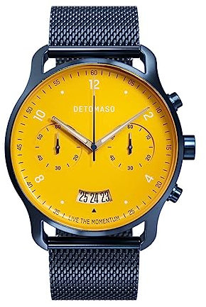 DeTomaso SORPASSO Chrono Giallo BLU Herren-Armbanduhr Analog Quarz Milanese Armband Dunkelblau