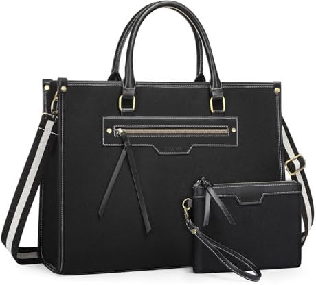 MOSISO Sacoche Ordinateur Portable Femmes 15,6 Pouces,Sac Fourre Tout Toile avec Poche Avant,16 Pouces Grande Capacité Sac Ordinateur à Bandoulière Sac à Main Bureau avec Porte-monnaie,Noir