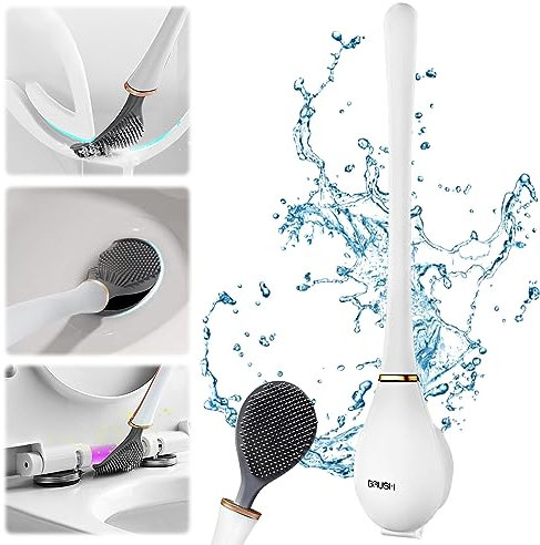 BSOON Toilettenbürste Silikon WC Bürste Flexible Klobürste Wandmontage mit Schnell Trocknendem Haltersatz Badezimmer Reinigung Bürste ohne Bohren Toilet Brush (Weiß)
