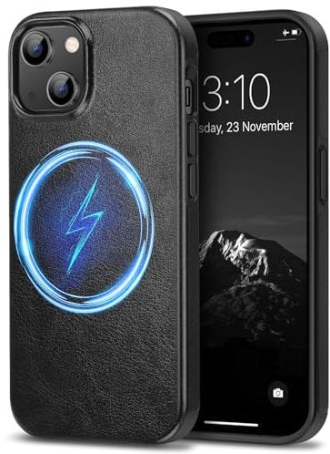TENDLIN Magneitc Case Compatible with iPhone 15 Plus Case Premium Leather TPU Hybrid Case (Compatible with MagSafe) Black