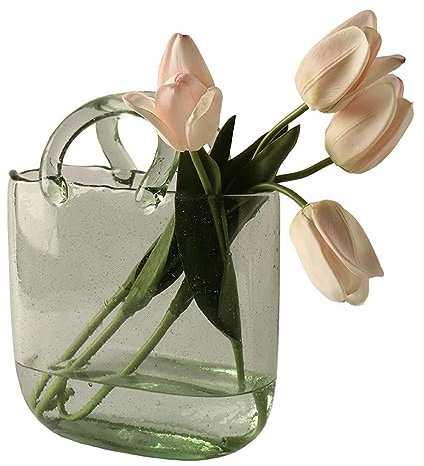 Handtasche Glasvase Fischschale Handgemachte Handtasche Vase Einzigartige Kristalltasche Breiter Mund Blase Vase für Büro Haus Wohnzimmer Esszimmer Tischdekoration