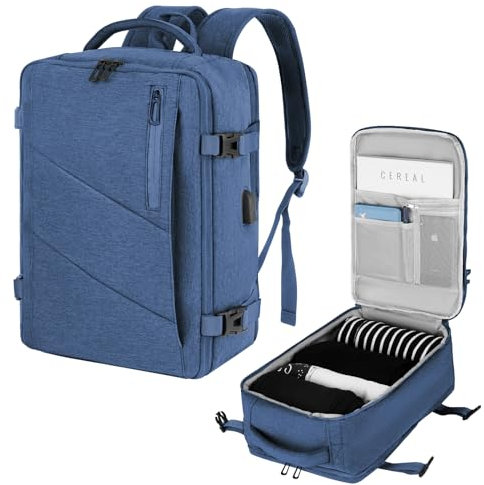 VOESLD Mochila Viaje Cabina Avion 40x20x25 para Ryanair, Mochila Portatil Mochila Viaje Mujer Hombre Azul Mochila Ordenador Bolsa de Viaje, 20L