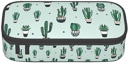 Green Cactus Large Pencil Case for Girls and Boys, Aesthetic Pencil Bag with Multi Compartments for Adults, Office Stationary Organizer Practical for Kids Teenage Women Men