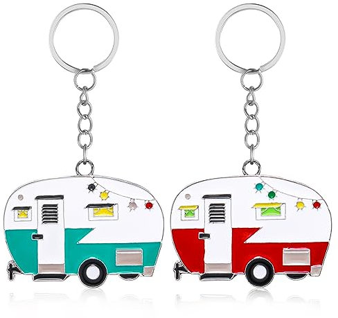 DSLSQD 2 Stück Schlüsselanhänger Wohnwagen,Camper Schlüsselanhänger,Schlüsselanhänger Wohnmobil,Wohnwagen Deko,Retro Reiseanhänger Schlüsselanhänger Zubehör,für RV Reise Campervan Geschenk Charm