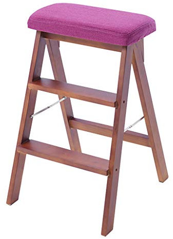 AAMNA Escabeau Pliant à 3 marches, Chaise d'escalier en Bois, Chaise de Salle à Manger, Tabouret Haut, Outil de Jardin, Robuste, Max 150 kg, Marron