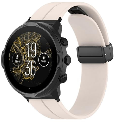 Cinturino di Ricambio per Orologio, Cinturino con Fibbia Pieghevole Magnetica da 24 Mm per Suunto 7 9 D5i, Cinturino di Ricambio Sportivo in Silicone Morbido (Bianco d'epoca)