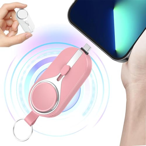 KeyPact Duo, Keypact Duo Charger, Keychain Portable Charger for IPhone, 2000mAh 2 In 1 Mini Power Bank, Portable Emergency Keychain Charging Treasure 2 In 1 Telescopic Connector (Pink,For iPhone)