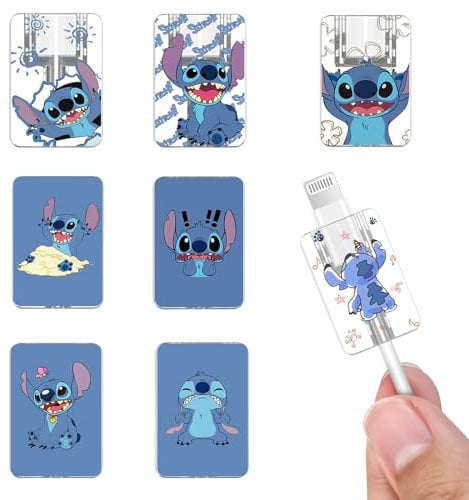 Cartoon Cable Protector Compatible for iPhone Type-c,Cute Anime Blue Dog Pattern 8pcs Soft Phone Charger Protector,Charging Cord Protector,Cable Chomper,Cord Saver Cable Sleeve for Women Girls
