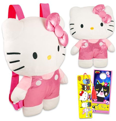 Hello Kitty Pl sch-Rucksack-Set, Geschenkpaket, Pl schtier mit verstellbaren Riemen, plus Handy-Geldb rse und mehr Rucksack f r M dchen, Pink, Hello Kitty Geschenke, Hello Kitty Plushies, Hello Kitty