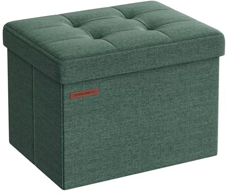 SONGMICS Storage Ottoman, Foldable Small Ottoman Foot Rest, 31 x 41 cm Foot Stool, Ottoman with Storage, Load up to 130 kg, for Living Room, Bedroom, Dorm, Retro Green LSF102C51
