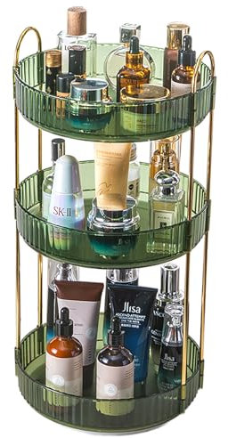 Thigies Organizzatore per Trucchi Girevole a 360°, Make Up Organizer, Kosmetik Organizer con 3 Livelli di Archiviazione per Cosmetici, Pennelli, Crema Corpo e Viso