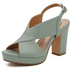 QUEEN HELENA ZM9106 Damen Elegante Sandalen mit mittlerem Absatz und Kreuzbesatz, grün, 37 EU