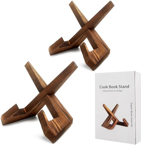 Kochbuchhalter Holz, Kochbuchständer Küche, Kochbuch Halterung, Buchständer aus Holz, Buchhalter, Rezepthalter für Küche, Buchaufsteller, Buch halterung, Vintage, Rustikal… (2 Braun)