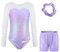 Sinoeem Gymnastikanzug Kinder Mädchen mit Haarband und Tanz Shorts, Langarm/Ärmellos Turnanzug Ballettröckchen Kleid Trikotanzug Tanz Kleid Gymnastik Dancewear (Lila-Langarm, 9-10 Jahr)