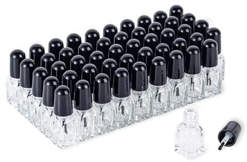 ADORTIFY 50pcs Mini Cuticle Oil Bottle 2ml Empty Nail Polish Bottles with Brush and 3 pcs Dropper, Refillable Tiny Glass Bottle for Oil, Nail Oil Sample, Traveling, DIY Cosmetic Sample Containers