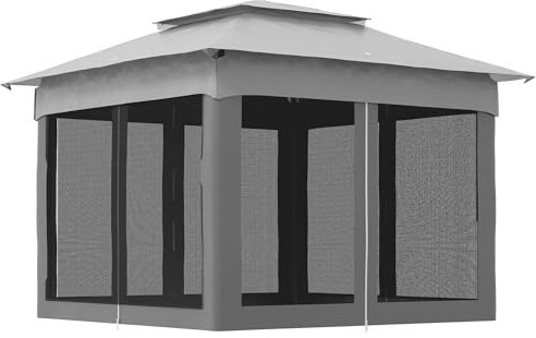 Outsunny Tonnelle de Jardin Exterieur Pop-up barum Pliant, 3 x 3 m, Métal Polyester, imperméabilisé Anti UV, moustiquaires + Sac de Transport, Gris