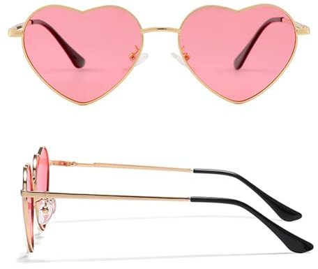 Occhiali a forma di cuore da donna - Set con 2 paia di occhiali da sole polarizzati, ideali per festival vintage e costumi Hippie. Accessorio fashion con montatura in oro rosa e lenti a gradiente.