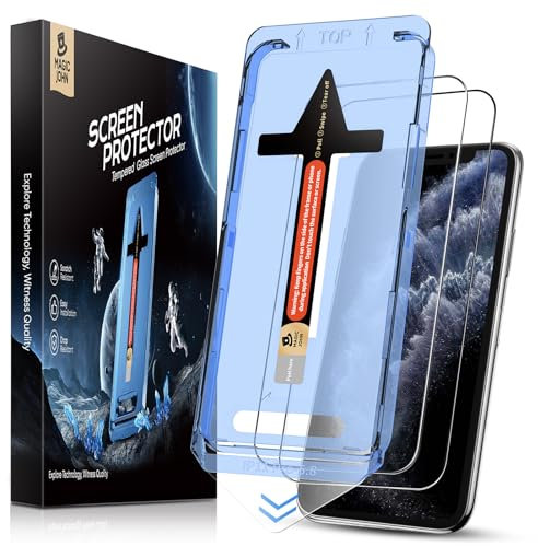 MAGIC JOHN 2 Pack for iPhone 11 Pro/iPhone X/iPhone XS 5.8 inch Tempered Glass Screen Protector, Auto Dust-Elimination Installation, Bubble Free, HD Clear, Easy Installation, Case Friendly
