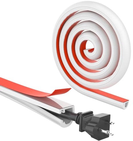REFLYING Mini Canalizzazione per Cavi, Passacavo in PVC Morbido, Correttore a Cavo sulla parete, Nastro Autoadesivo Copricavo per Proteggere un filo sul Pavimento, Bianco, 15mm×10mm – 1 Metro