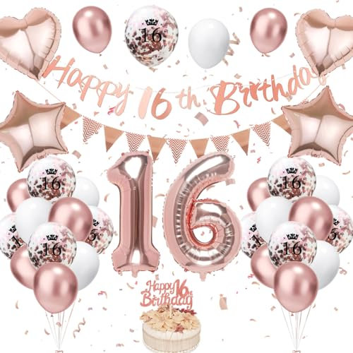 Décoration Anniversaire 16 Ans Or Rose - Ballons et Accessoires de Fête pour Garçon et Fille
